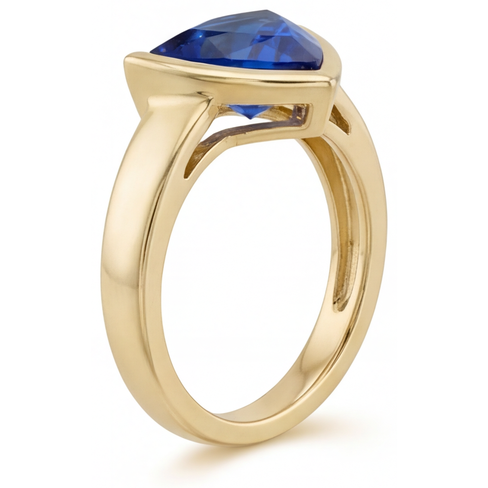 Taille Trillion Saphir Bleu bague en Or 14K Jaune – vue de côté