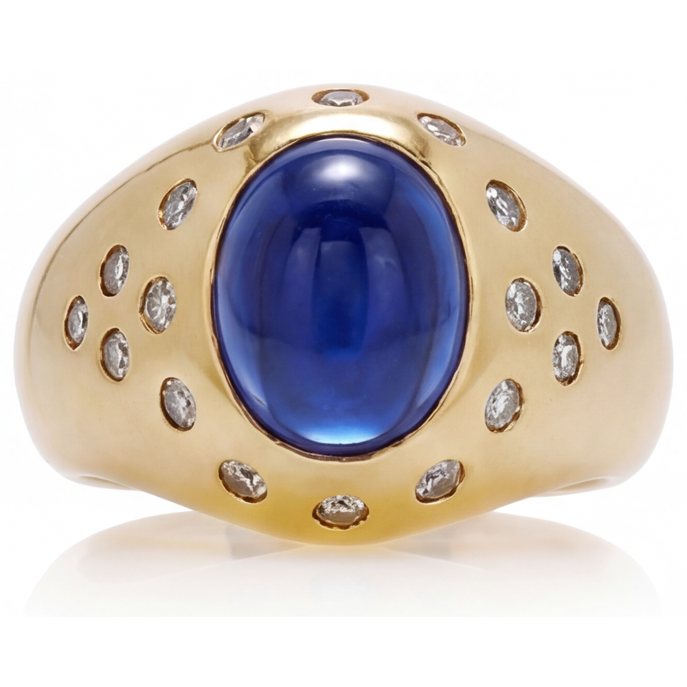 Saphir Bleu Bague Pierre Précieuse 5-carats Or Jaune 14 Carats – vue principale