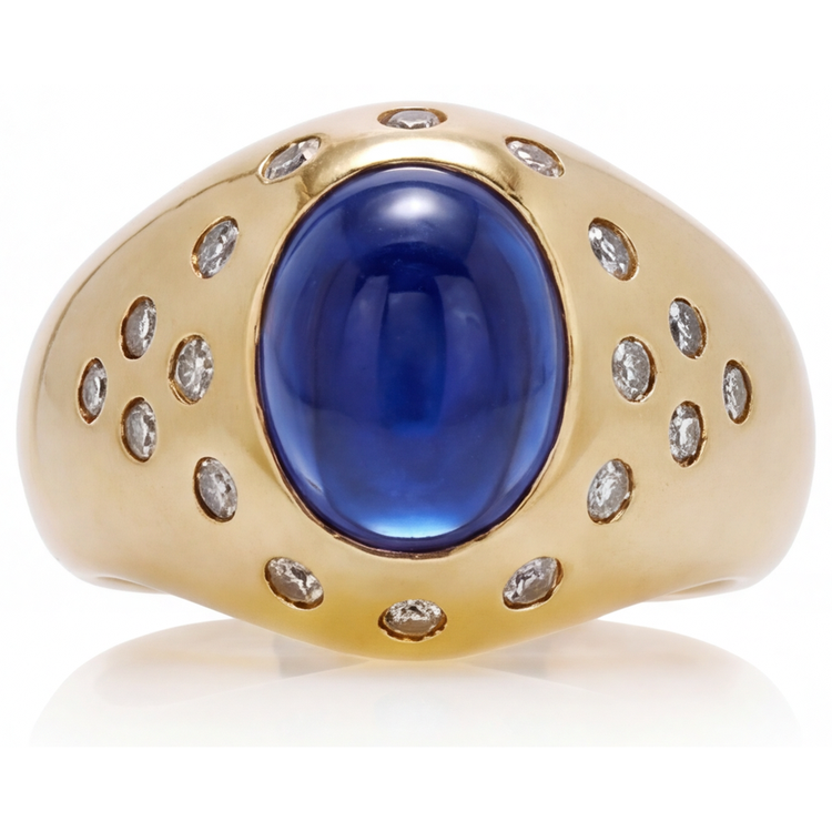Saphir Bleu Bague Pierre Précieuse 5-carats Or Jaune 14 Carats – vue principale
