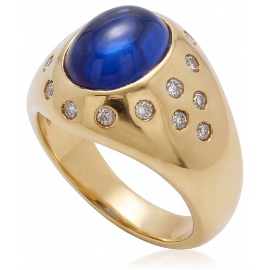 Saphir Bleu Bague Pierre Précieuse 5 carats Or Jaune 14 Carats – vue de face