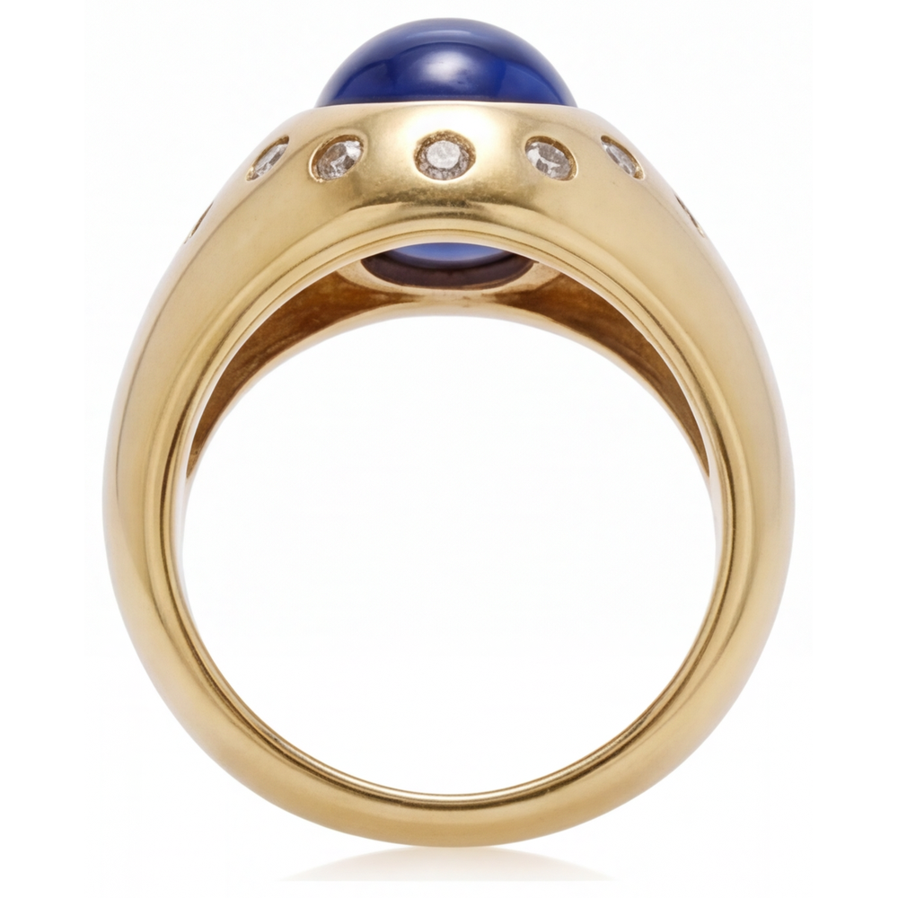 Bague Pierre Précieuse Or Jaune 14 Carats avec Saphir Bleu – vue d'angle