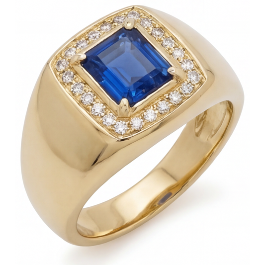 Saphir Bleu Bleuet Bague avec Gemme 3,50-carats Or Jaune 14 Carats – vue de face