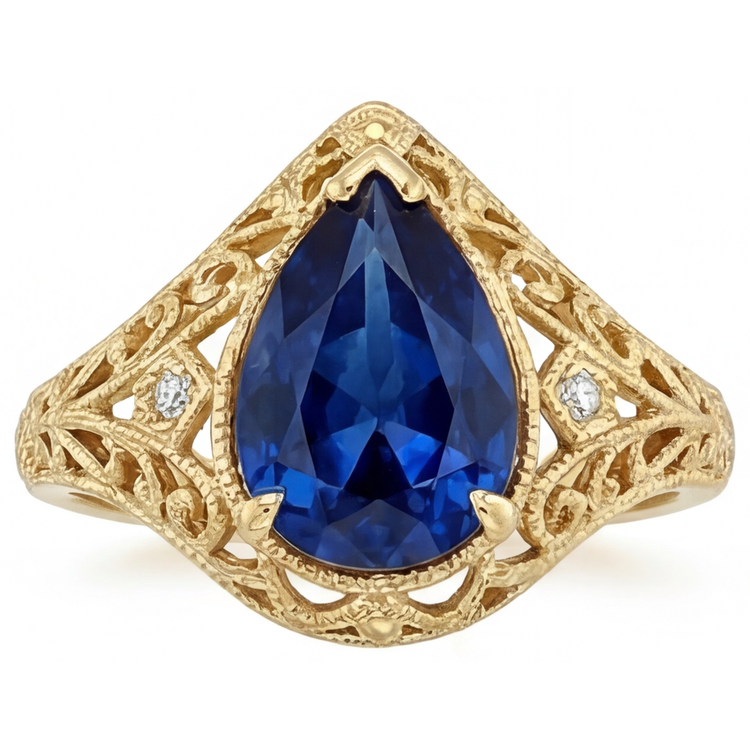 Saphir Bleu Bleuet Taille Poire Bague avec Gemme en Or Jaune 14 Carats – vue principale