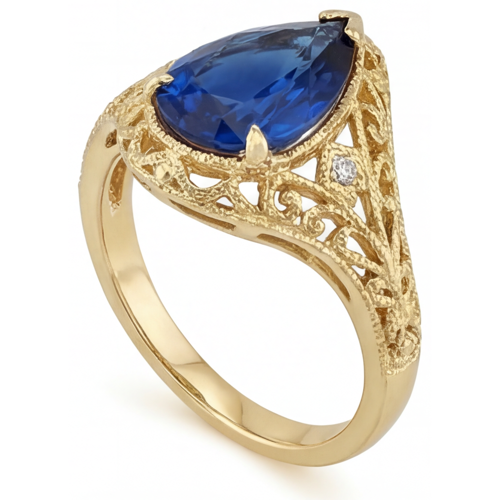 Saphir Bleu Bleuet Bague avec Gemme 4 carats Or Jaune 14 Carats – vue d'angle