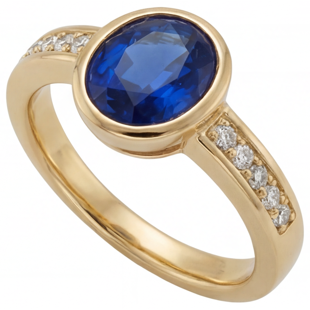Saphir Bleu Bleuet Taille Ovale Bague Pierre de Couleur en Or Jaune 14 Carats – vue principale