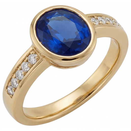 Saphir Bleu Bleuet Bague Pierre de Couleur – vue de face
