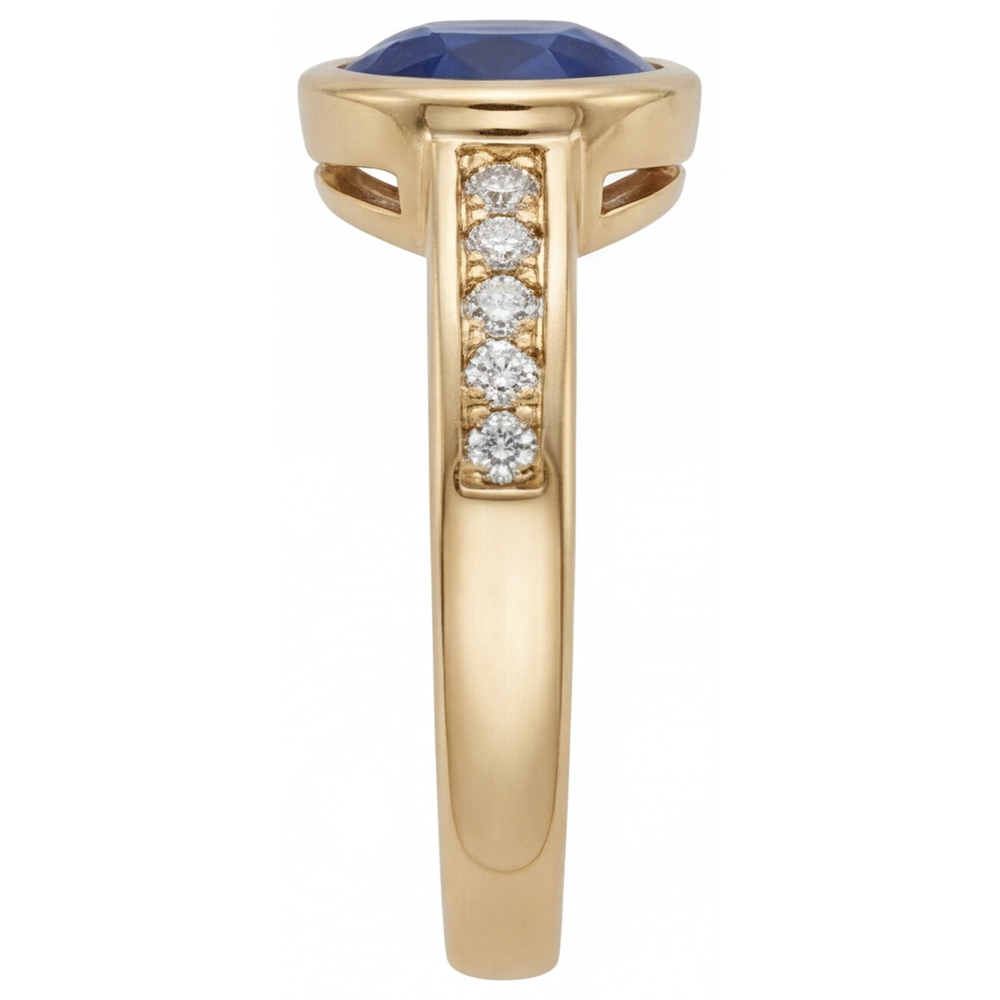 Bague Pierre de Couleur Or Jaune 14 Carats avec Saphir Bleu Bleuet – vue de côté