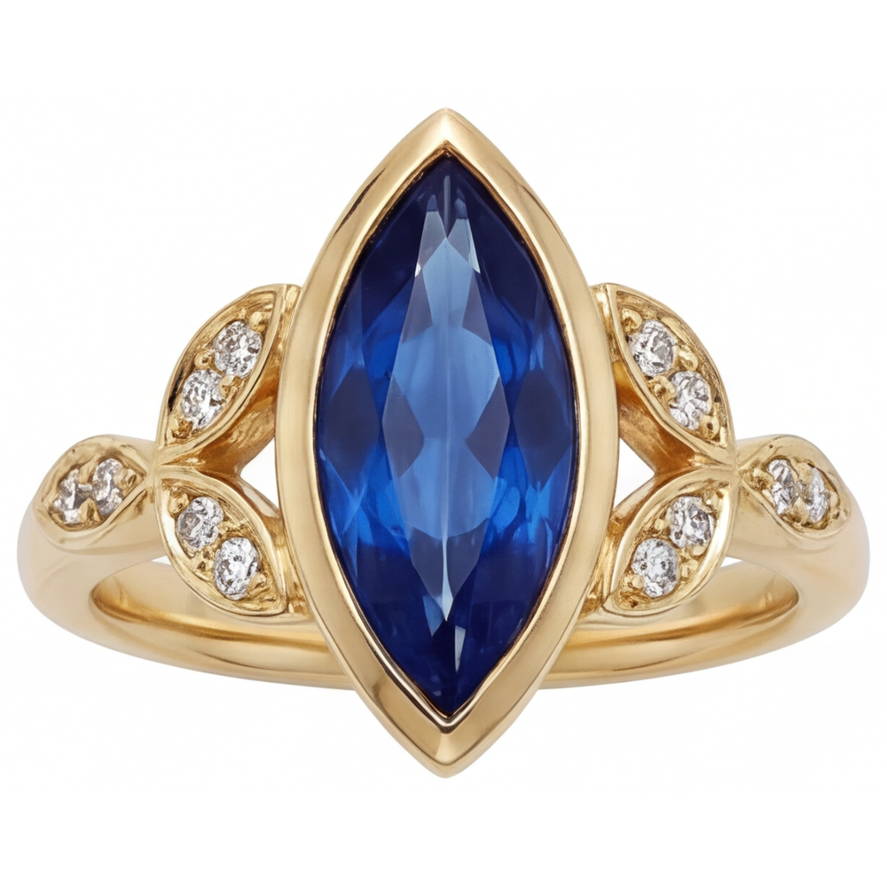 Saphir Bleu Bleuet Bague Pierre de Couleur 3 carats Or Jaune 14 Carats – vue de face