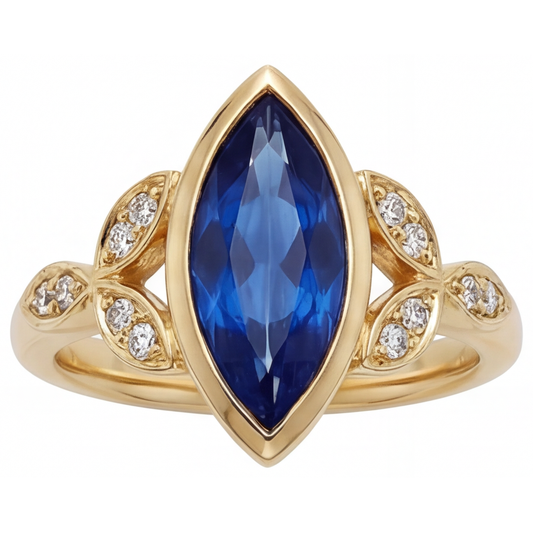 Saphir Bleu Bleuet Bague Pierre de Couleur 3 carats Or Jaune 14 Carats – vue de face