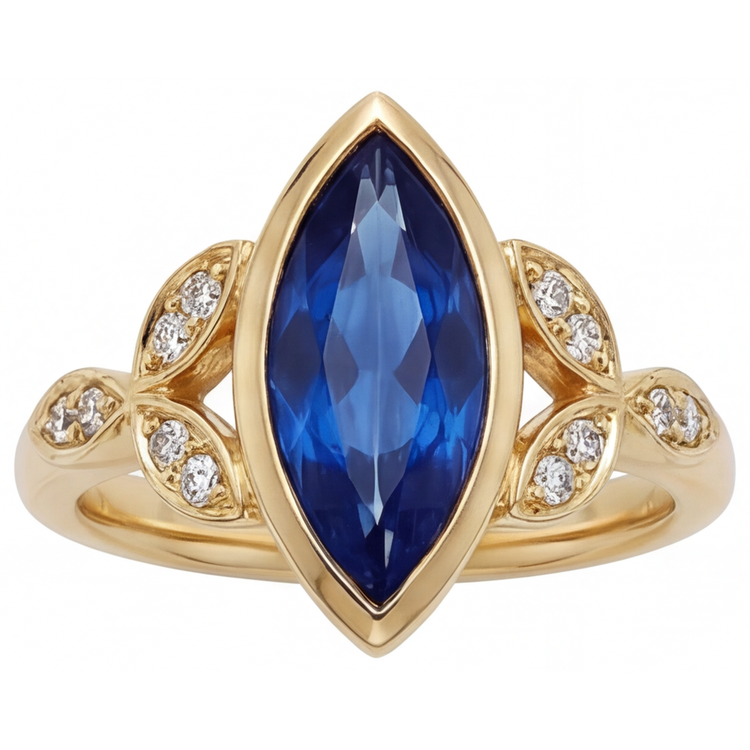 Saphir Bleu Bleuet Bague Pierre de Couleur 3 carats Or Jaune 14 Carats – vue de face
