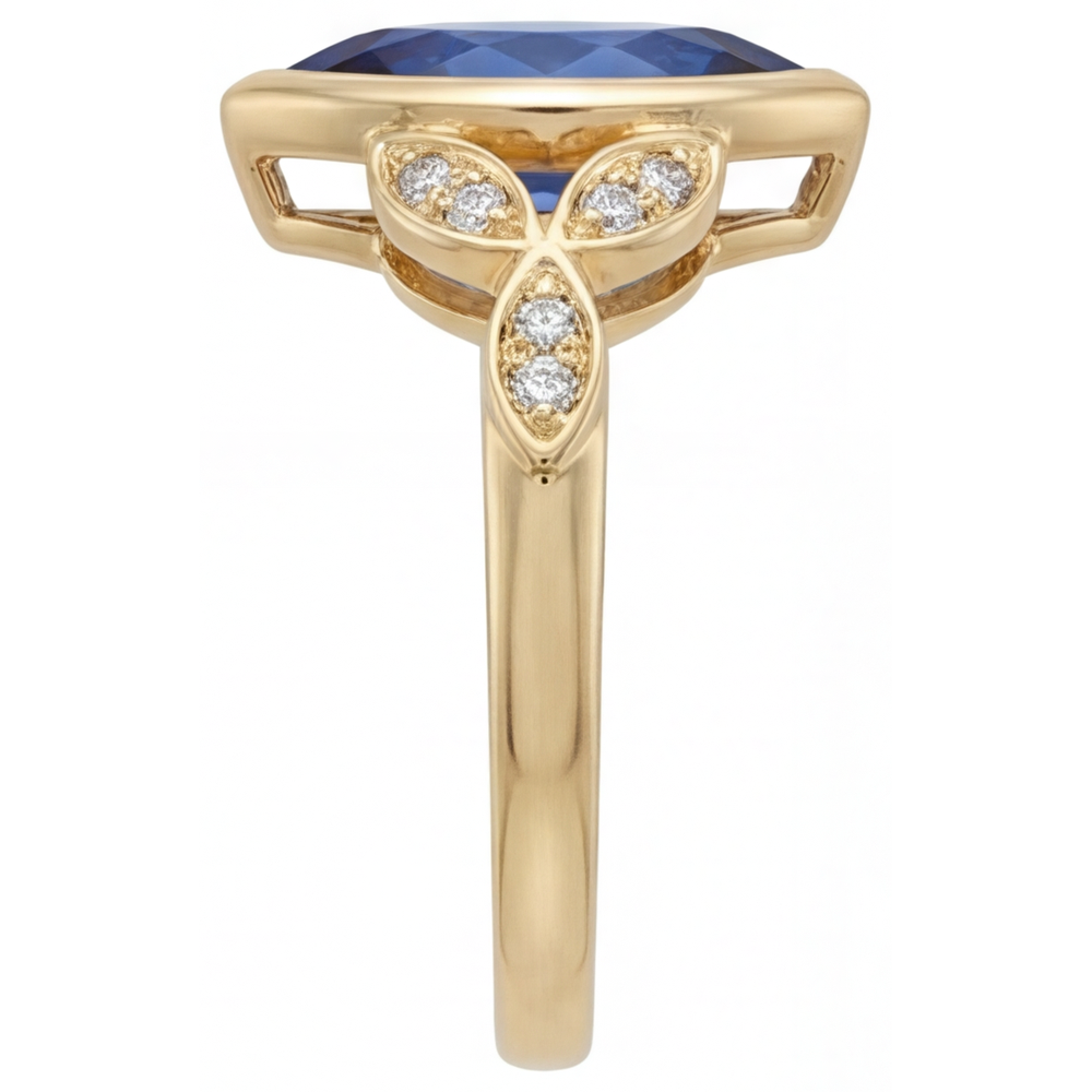 Saphir Bleu Bleuet Bague Pierre de Couleur 3 carats Or Jaune 14 Carats – vue d'angle