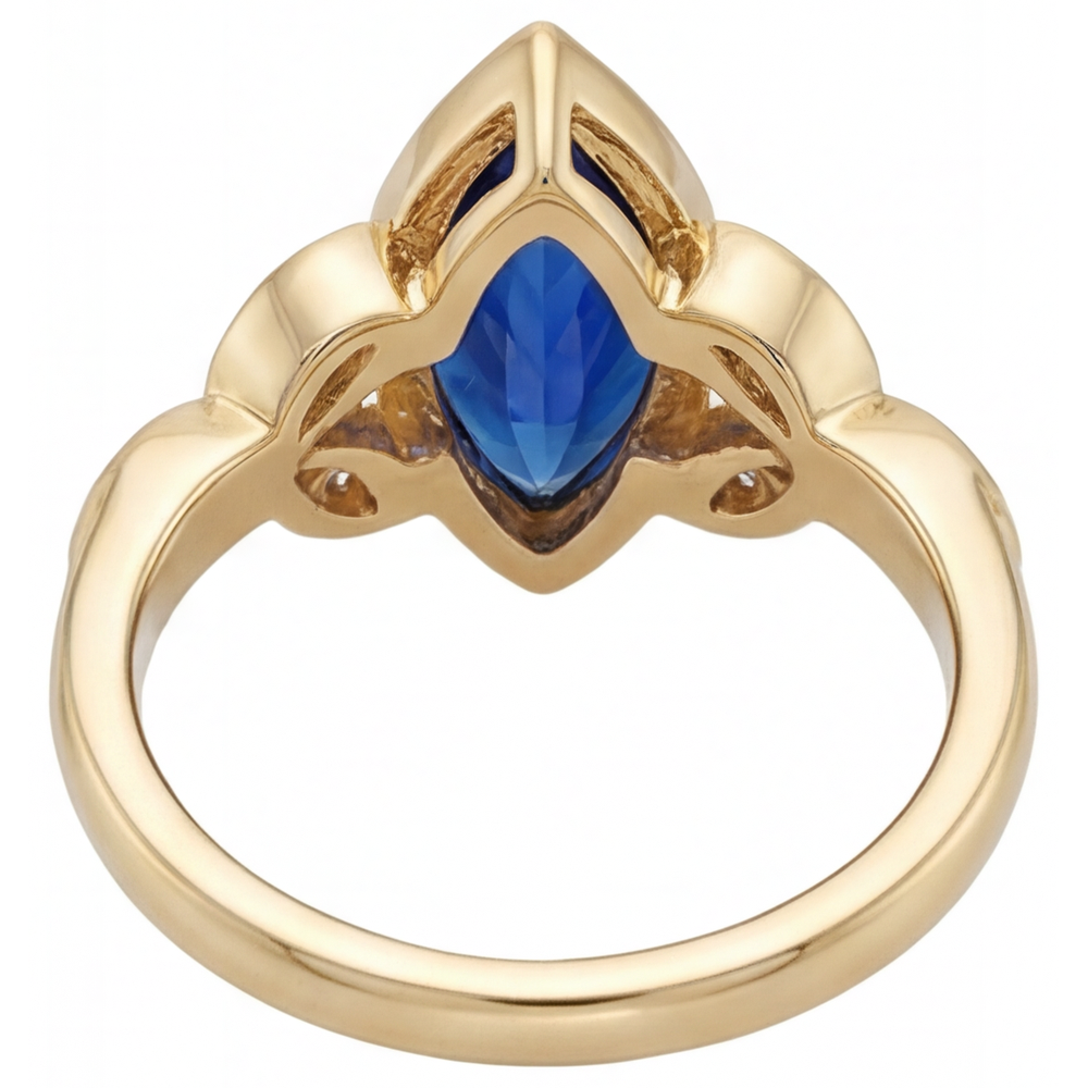 Bague Pierre de Couleur Or Jaune 14 Carats avec Saphir Bleu Bleuet – vue de profil