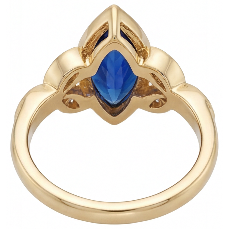 Bague Pierre de Couleur Or Jaune 14 Carats avec Saphir Bleu Bleuet – vue de profil
