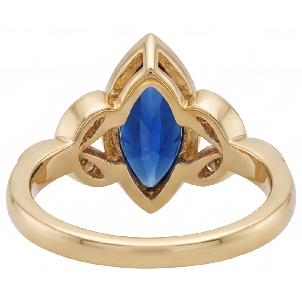 Taille Marquise Saphir Bleu Bleuet bague en Or Jaune 14 Carats – vue de dessus