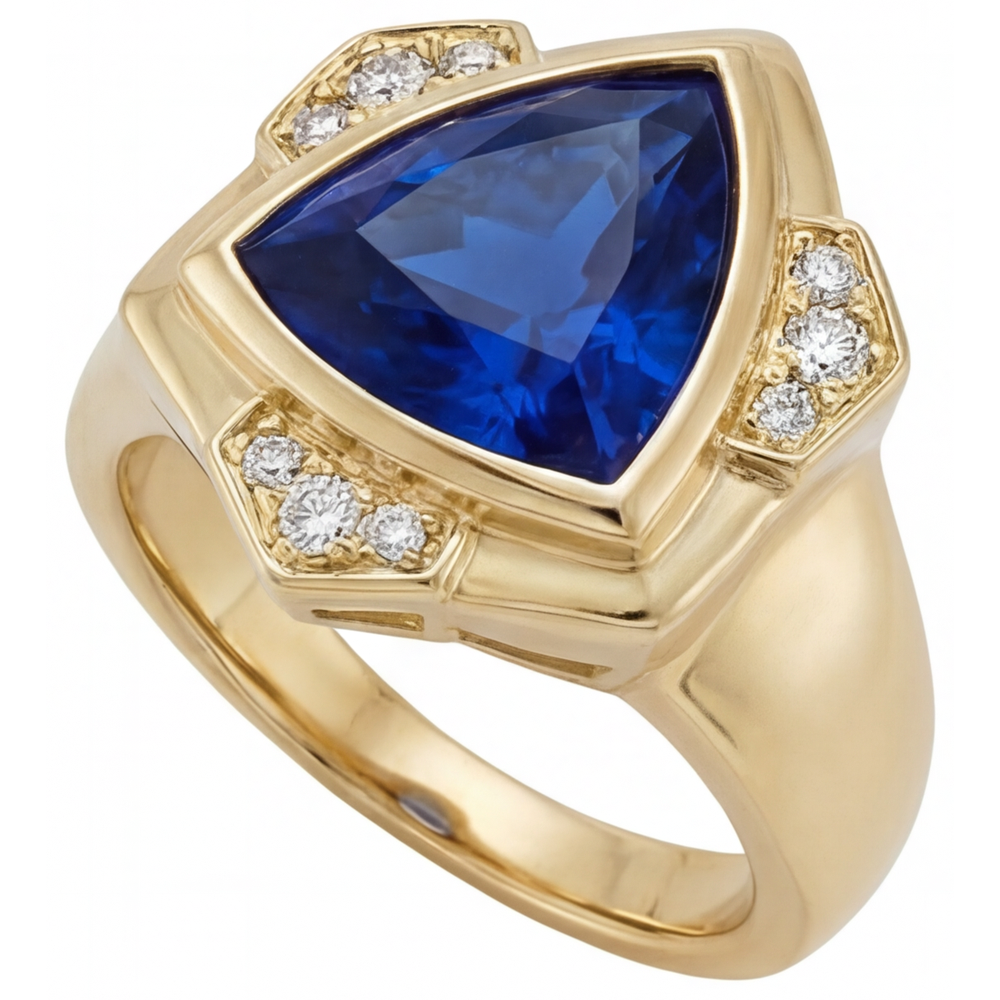 Saphir Bleu Joaillerie Fine 5,5-carats Or 14K Jaune – vue d'angle