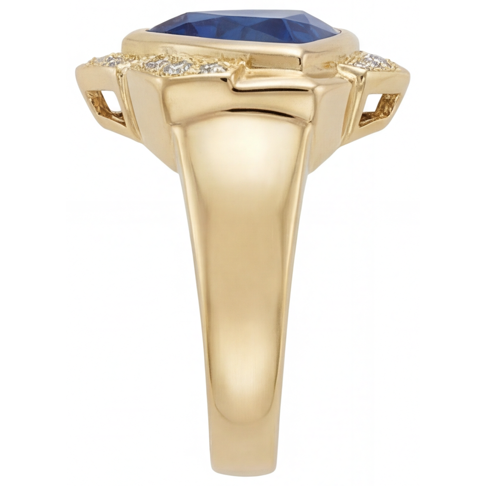 Saphir Bleu Triangulaire Joaillerie Fine en Or 14K Jaune – vue de profil