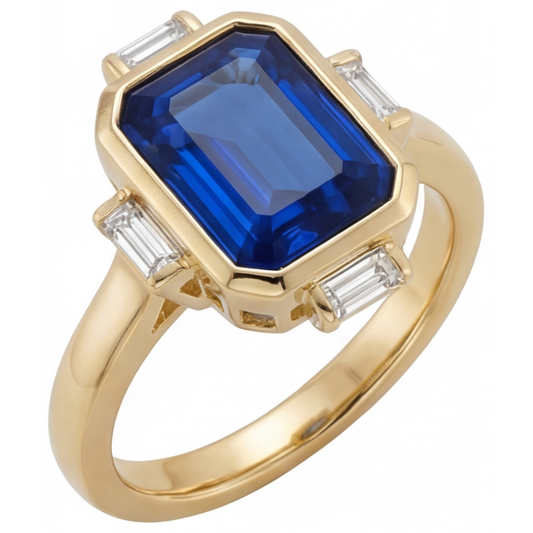 Saphir Bleu Royal Bague avec Gemme – vue de face
