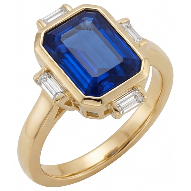 Saphir Bleu Royal Bague avec Gemme – vue de face