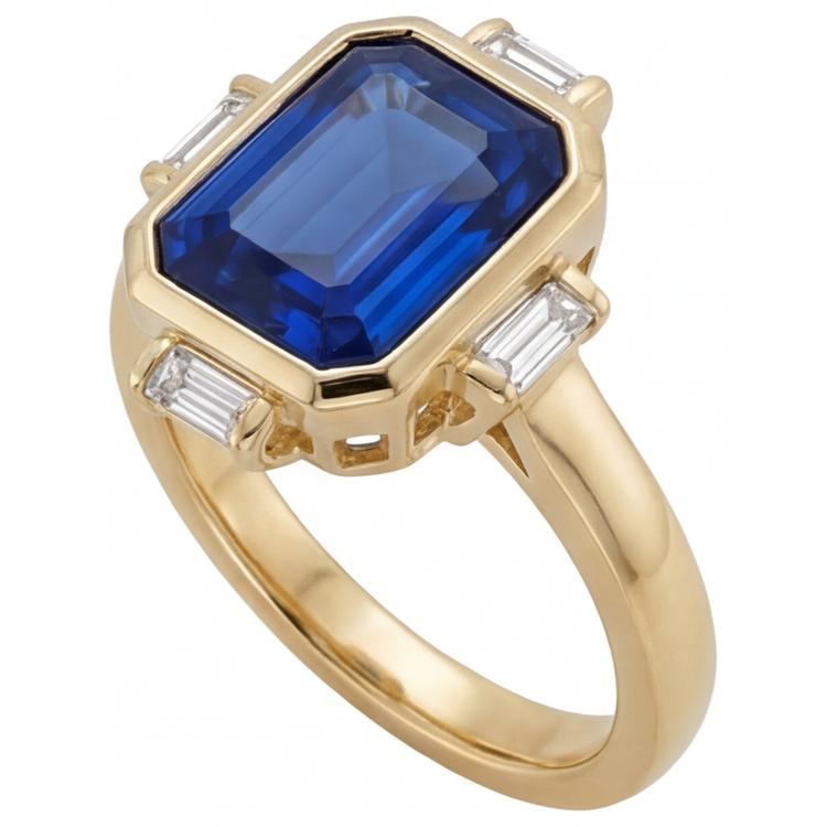 Saphir Bleu Royal Bague avec Gemme – vue de côté