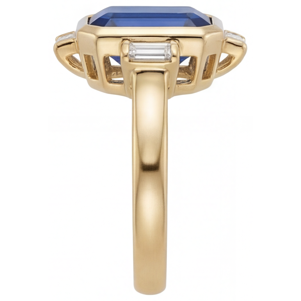 Fin Saphir Bleu Royal Bague avec Gemme 4,80 carats – vue de profil
