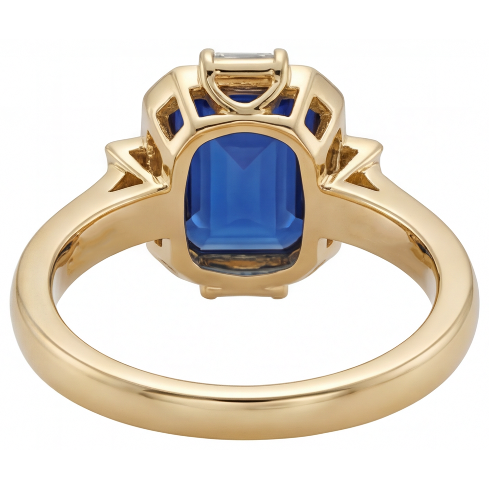 Bague avec Gemme Or Jaune 14 Carats avec Saphir Bleu Royal – vue de dessus