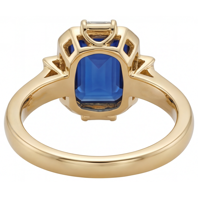 Bague avec Gemme Or Jaune 14 Carats avec Saphir Bleu Royal – vue de dessus