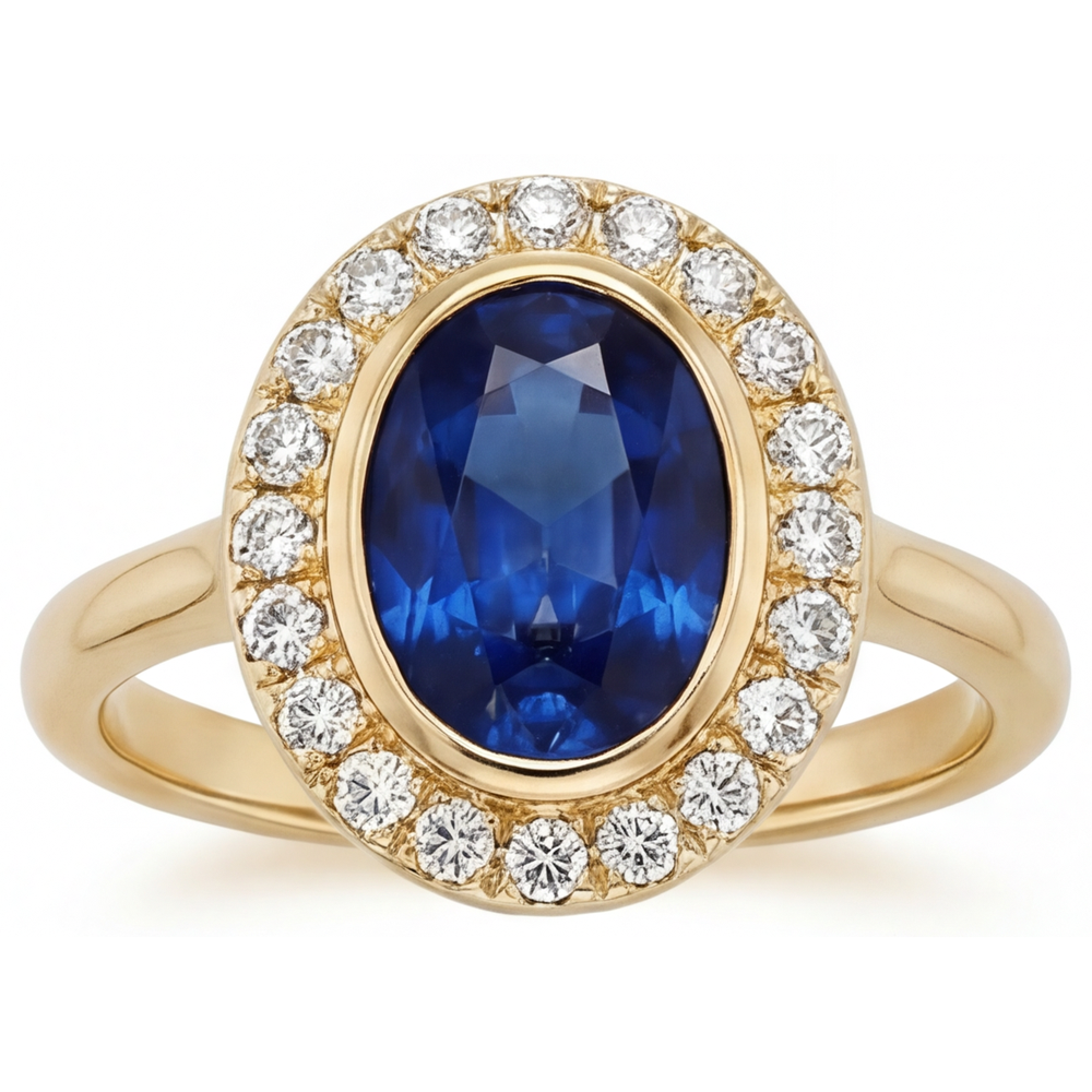 Taille Ovale Saphir Bleu Royal bague en Or 14K Jaune – vue principale