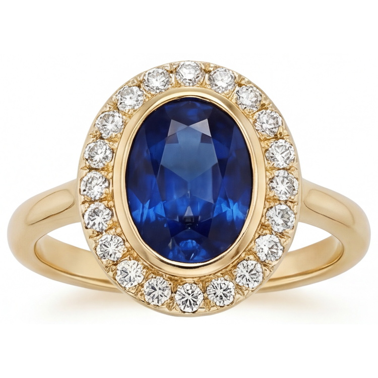 Taille Ovale Saphir Bleu Royal bague en Or 14K Jaune – vue principale