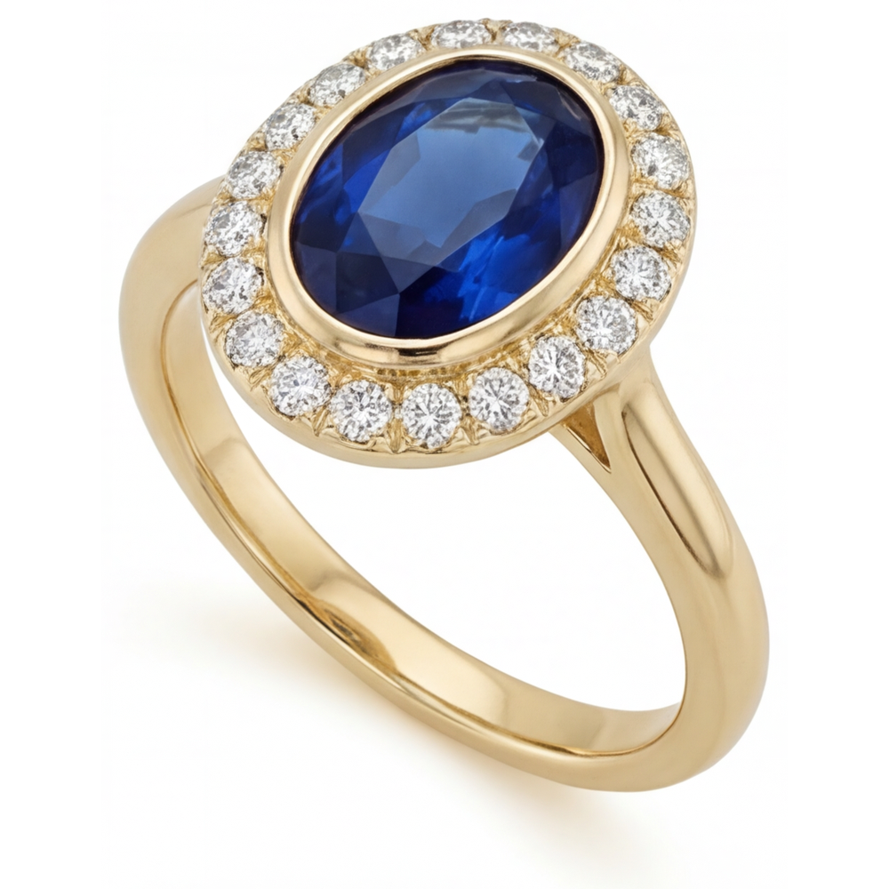 Saphir Bleu Royal Bague Pierre de Couleur 4,75-carats Or 14K Jaune – vue de côté