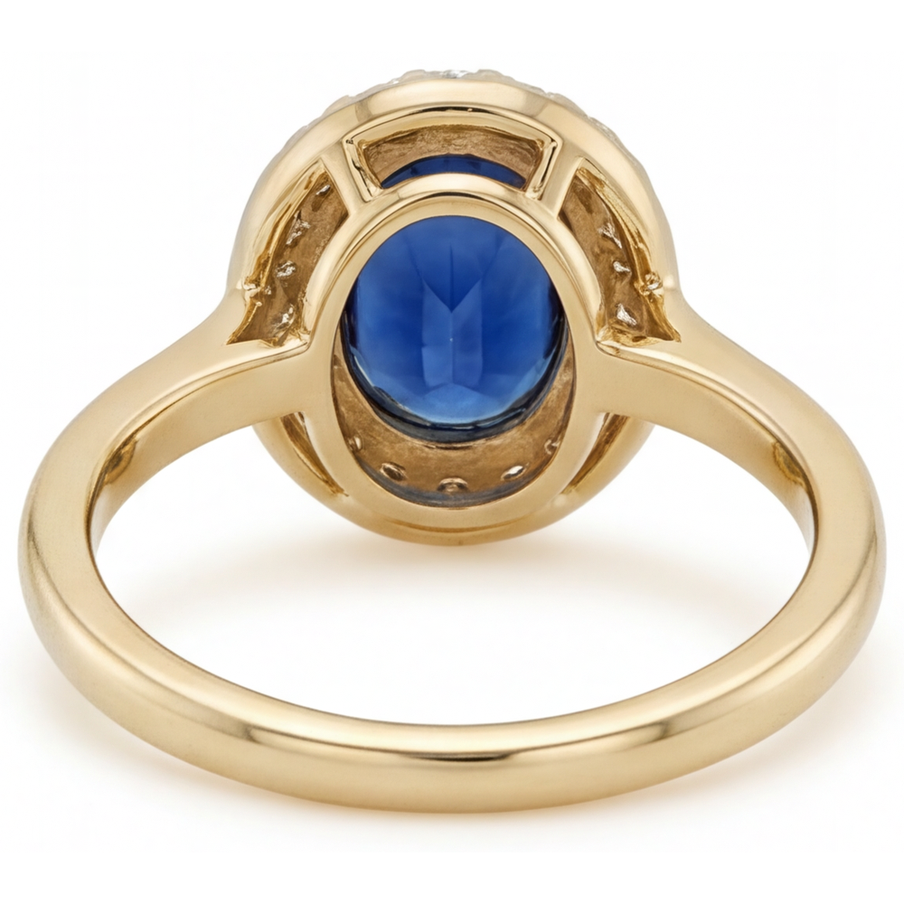 Bague Pierre de Couleur Or 14K Jaune avec Saphir Bleu Royal – vue de dessus