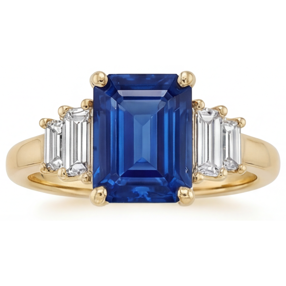 Bague Pierre de Couleur Or Jaune 14 Carats avec Saphir Bleu Royal – vue principale
