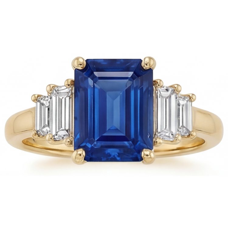 Bague Pierre de Couleur Or Jaune 14 Carats avec Saphir Bleu Royal – vue principale