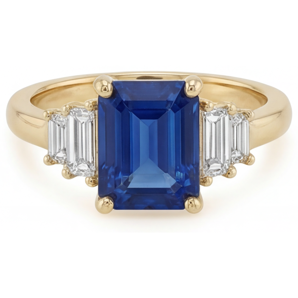 Saphir Bleu Royal Bague Pierre de Couleur – vue de face