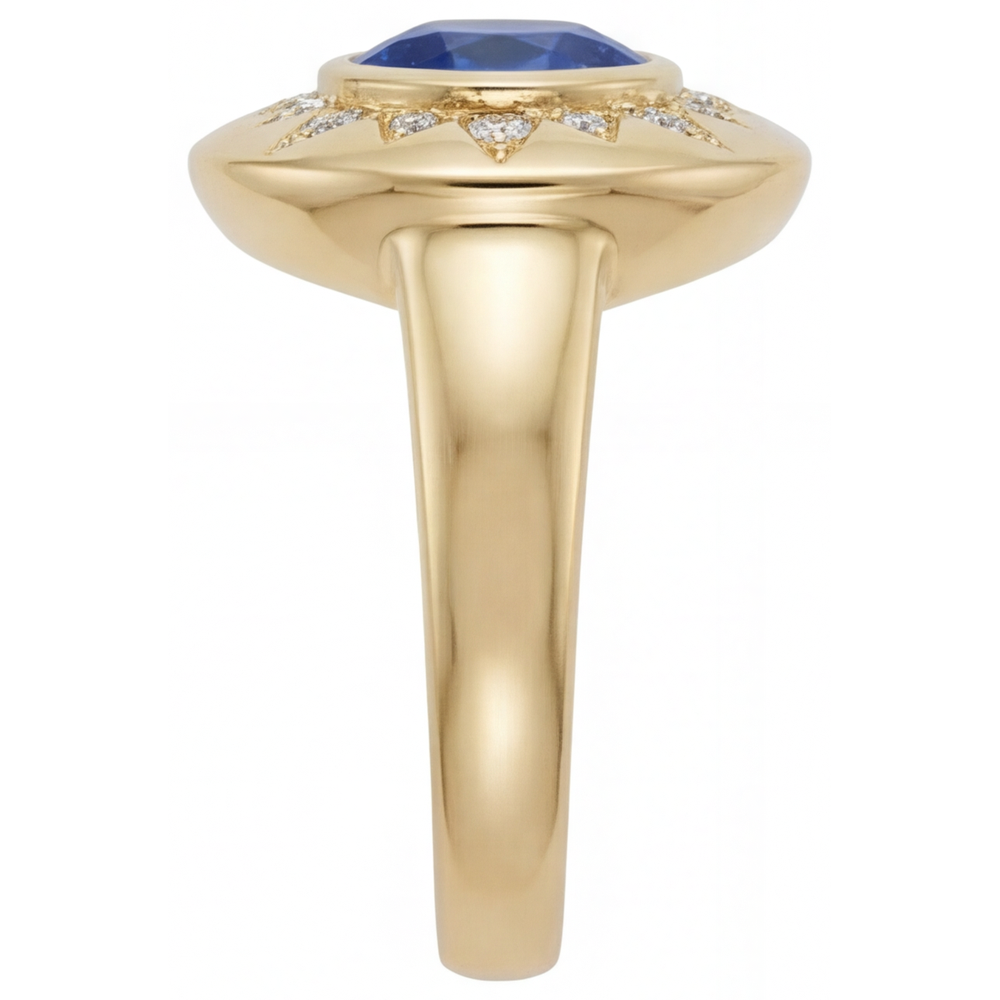 Taille Brillant Saphir Bleu Royal bague en Or Jaune 14 Carats – vue de côté