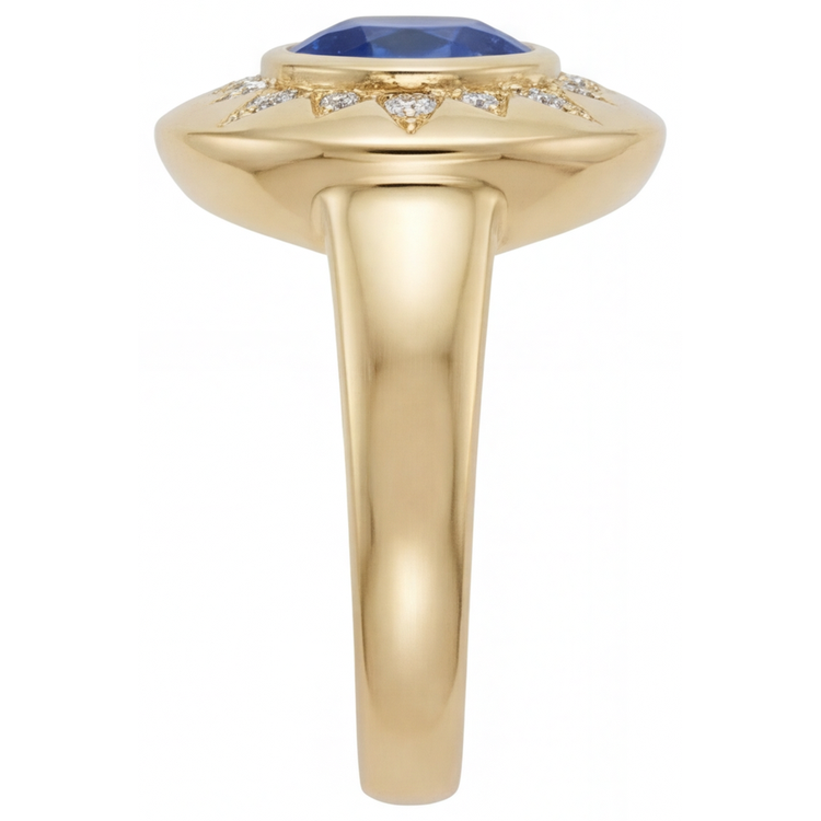 Taille Brillant Saphir Bleu Royal bague en Or Jaune 14 Carats – vue de côté