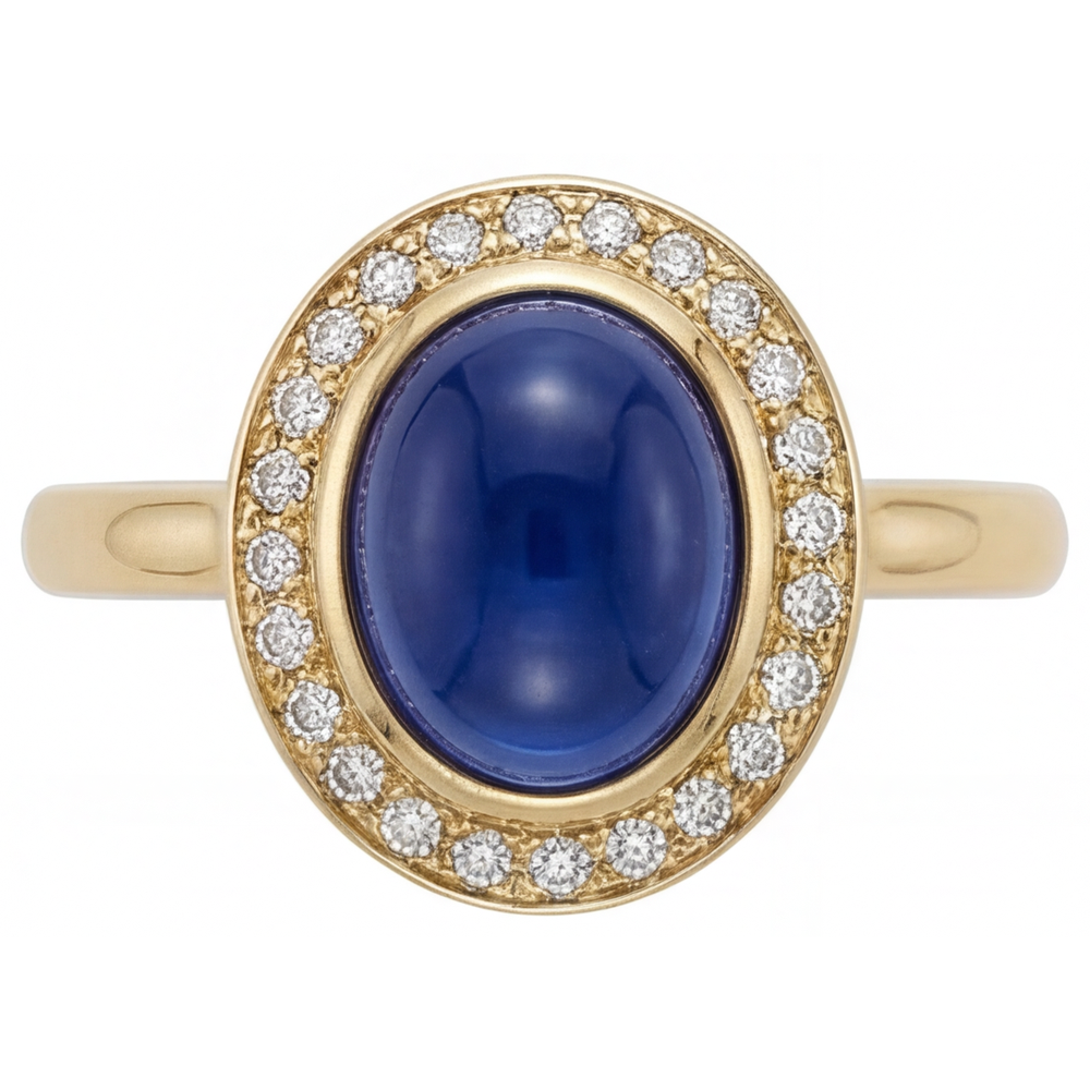 Saphir Bleu Royal Bague Pierre Précieuse 3,75-carats Or 14K Jaune – vue de face