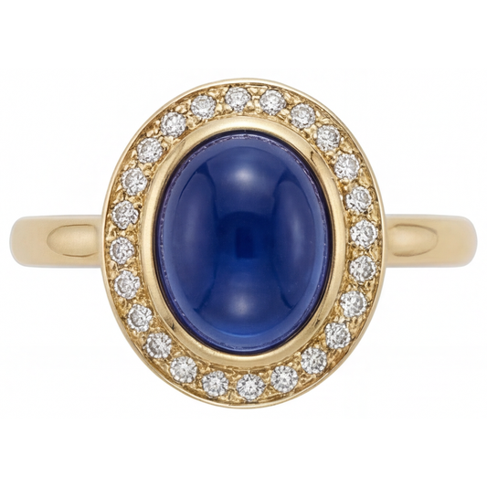 Saphir Bleu Royal Bague Pierre Précieuse 3,75-carats Or 14K Jaune – vue de face
