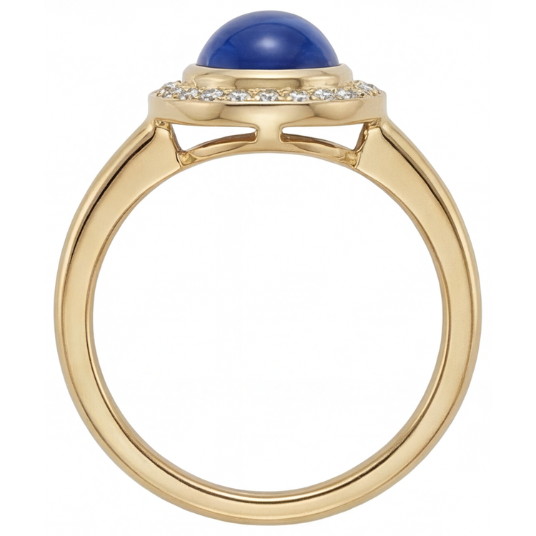 Bague Pierre Précieuse Or 14K Jaune avec Saphir Bleu Royal – vue de profil