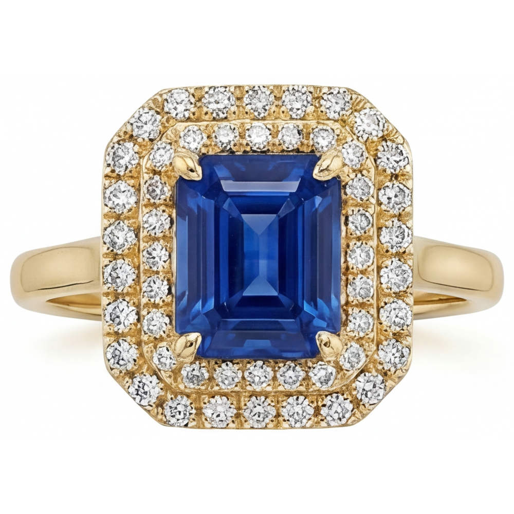 Saphir Bleu Royal Bague Pierre Précieuse 4-carats Or Jaune 14 Carats – vue principale