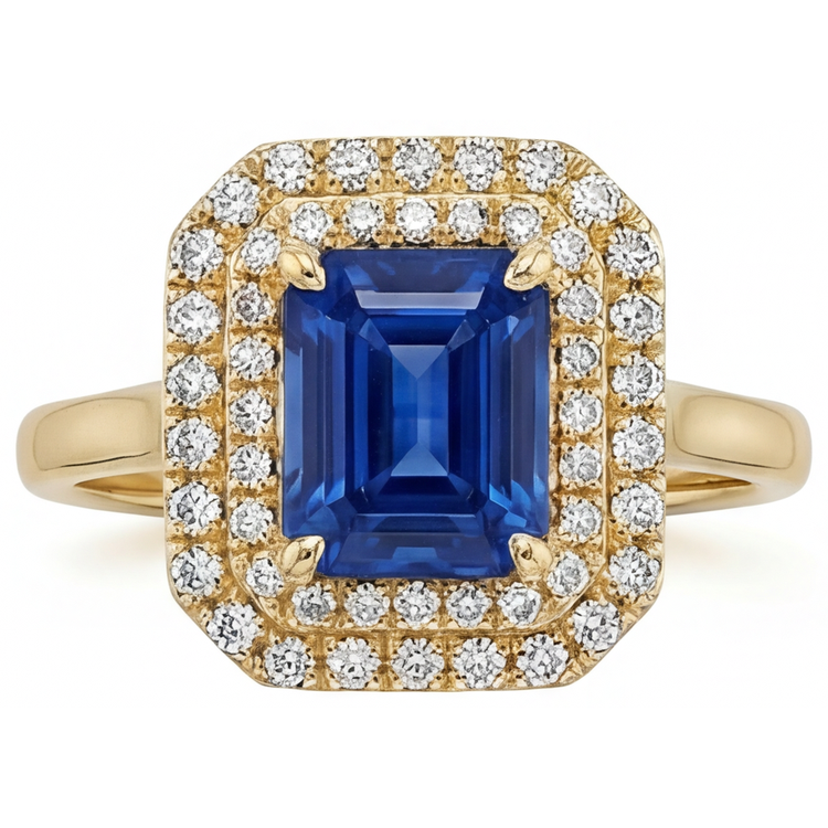 Saphir Bleu Royal Bague Pierre Précieuse 4-carats Or Jaune 14 Carats – vue principale