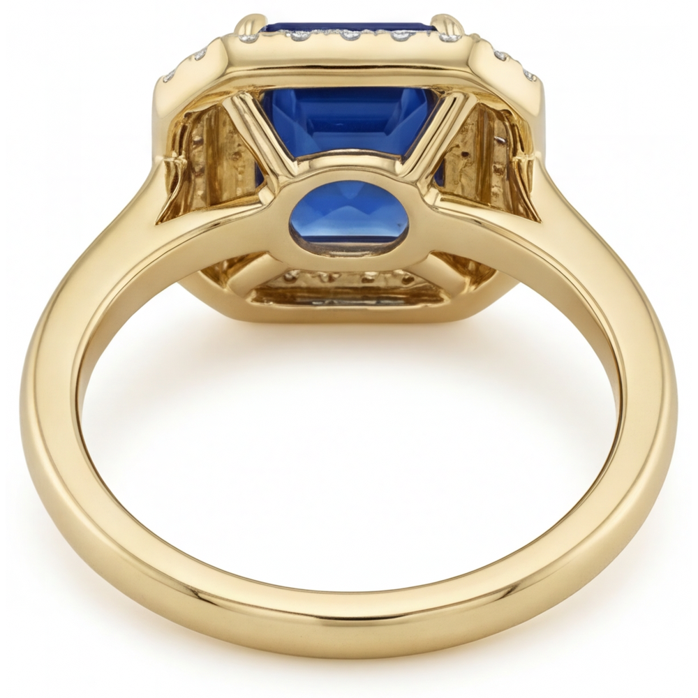 Saphir Bleu Royal Bague Pierre Précieuse 4 carats Or Jaune 14 Carats – vue de dessus