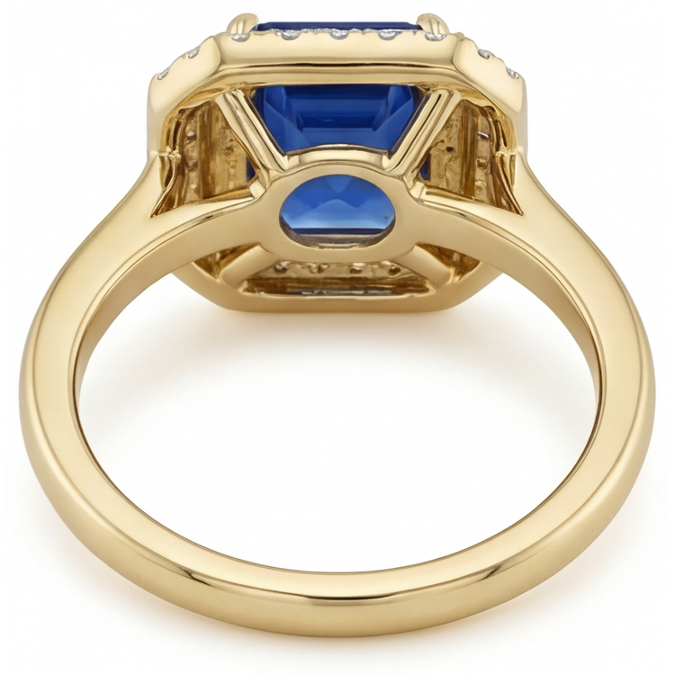 Saphir Bleu Royal Bague Pierre Précieuse 4 carats Or Jaune 14 Carats – vue de dessus