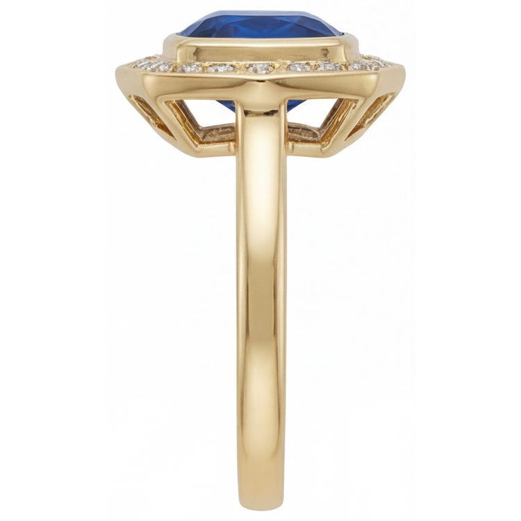 Saphir Bleu Royal Bague Pierre Précieuse 5,75 carats Or Jaune 14 Carats – vue d'angle
