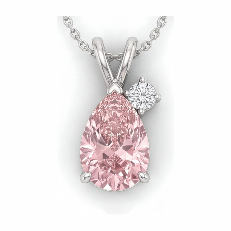 Collier Pendentif Croisé Poire en Diamant Rose de laboratoire 3,5 Carats en Or Blanc 14 Carats