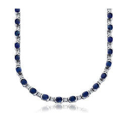 Or Blanc 14 Carats Certifié IGI Saphir Bleu Bleuet Collier 40,25