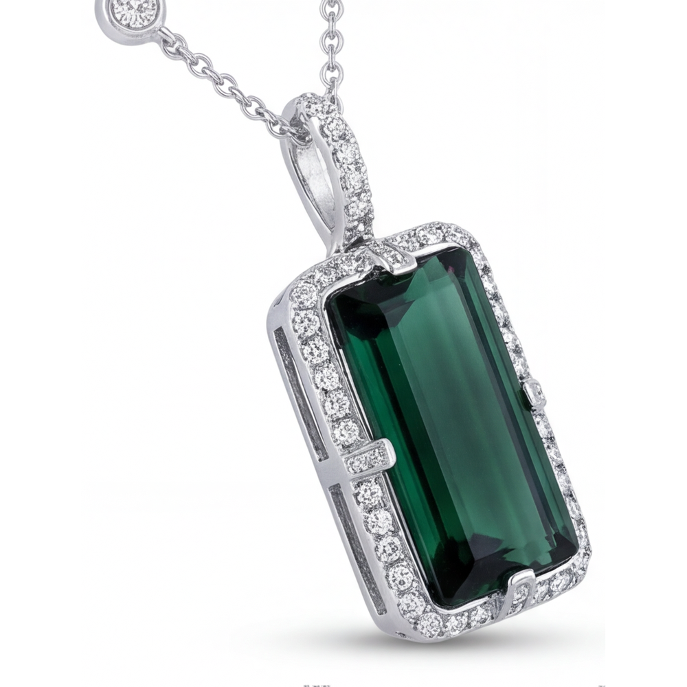 Taille Émeraude Tourmaline Fine bague en Or Blanc 14 Carats – vue de côté