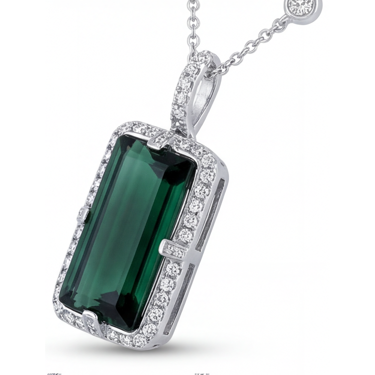 Tourmaline Fine Pendentif Gemme 4,75-carats Or Blanc 14 Carats – vue d'angle