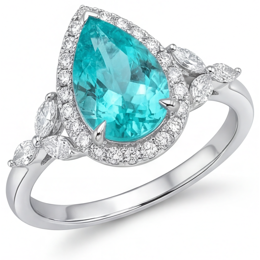 Tourmaline Paraiba Bague avec Gemme 2,25 carats Or Blanc 14 Carats – vue principale