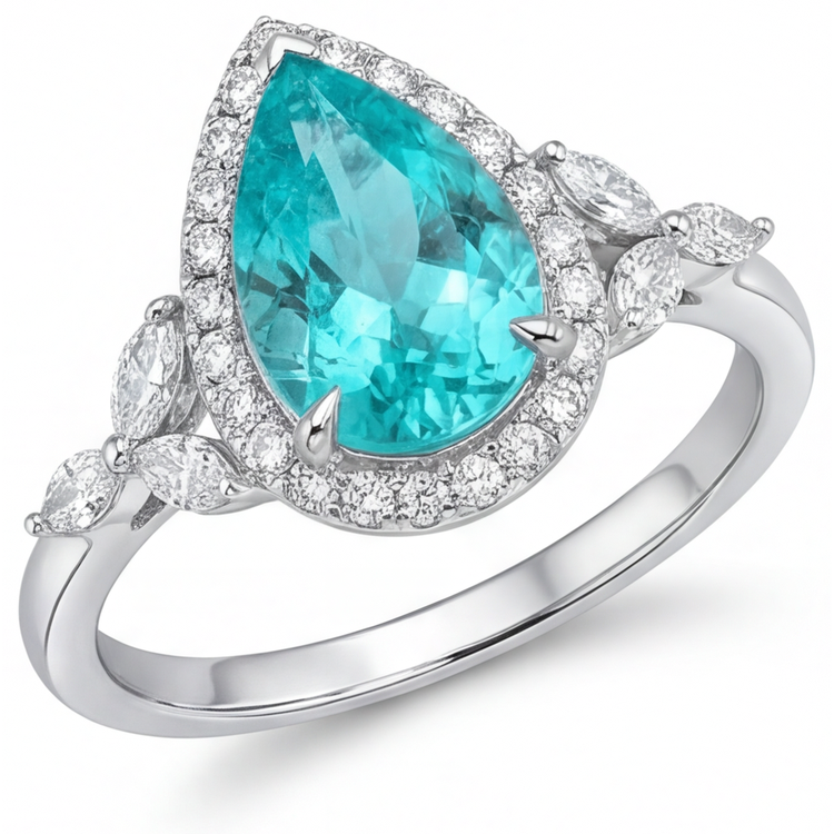 Tourmaline Paraiba Bague avec Gemme 2,25 carats Or Blanc 14 Carats – vue principale