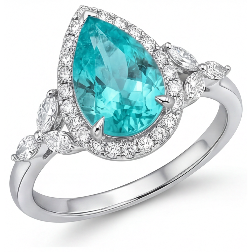 Bague avec Gemme Or Blanc 14 Carats avec Tourmaline Paraiba – vue de côté